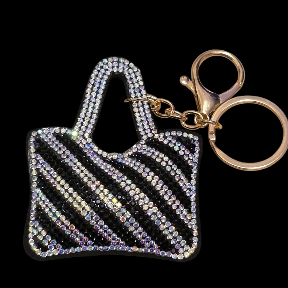 Black and Silver Rhinestone Purse Bag Charm Keychain